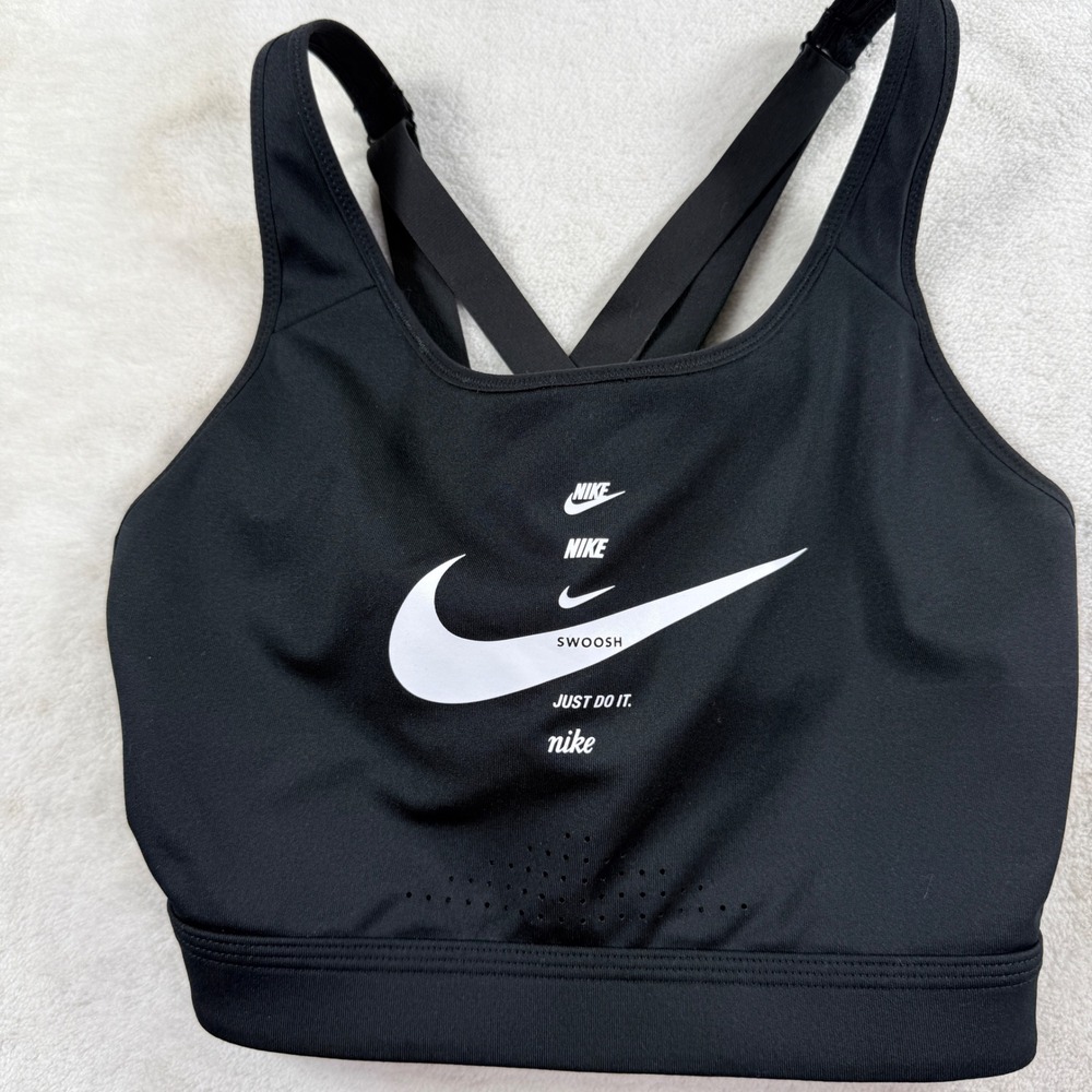Nike Womens‎ Dri-FIT Indy Multi-Logo Strappy Sports Bra Black DJ0743-010 Size L